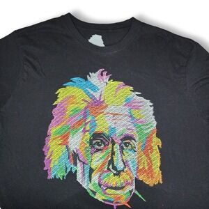 Men's Medium Albert Einstein Bio world Black Emb. Head Short‎ Sleeve T-Shirt